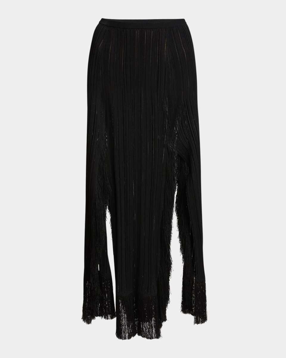 Alaina Fringe Knit Slits Maxi Skirt